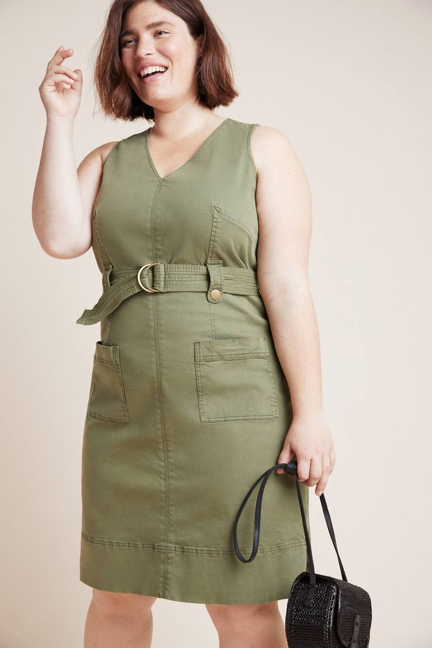 New Anthropologie by Maeve Oona Utility Moss Mini Dress $150 Size 20W Moss Green